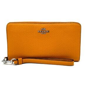 Coach Long Zip Around Wallet Papaya Orange Leather C4451